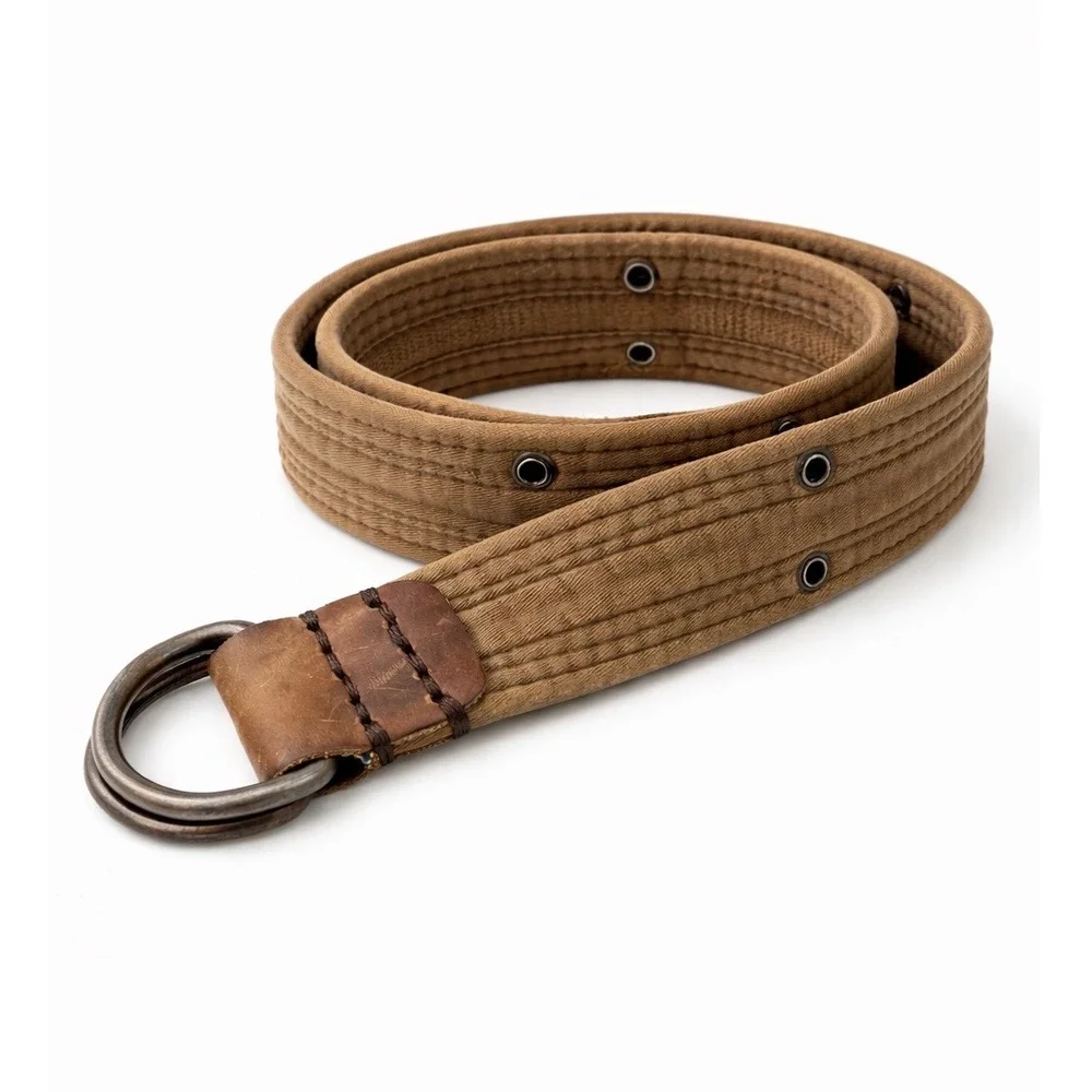 Vintage Canvas Leather D-Ring Belt Tan Military Utility Y2K Grunge‎ Festival